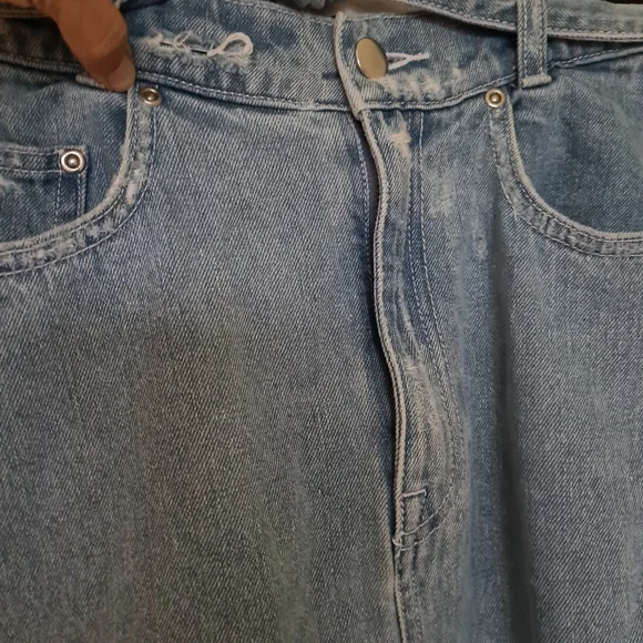 Zimmermann Denim 1 Faded Blue Distressed Knee Lenght with Waist Strap Belt Skirt - Picture 5 of 11